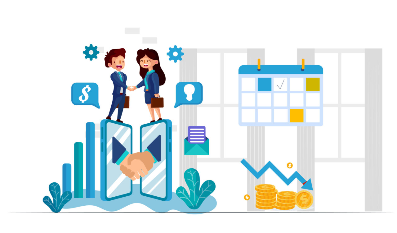 Triple peak day work day trend elements, showing a calendar, employee illustrations, and related work elements