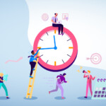 Illustration of a time clock with employees and a calendar to handle no call no show cases