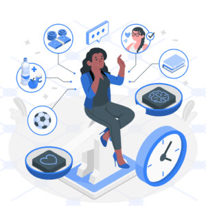 Illustration of an employee with time tracking related elements to depict time theft